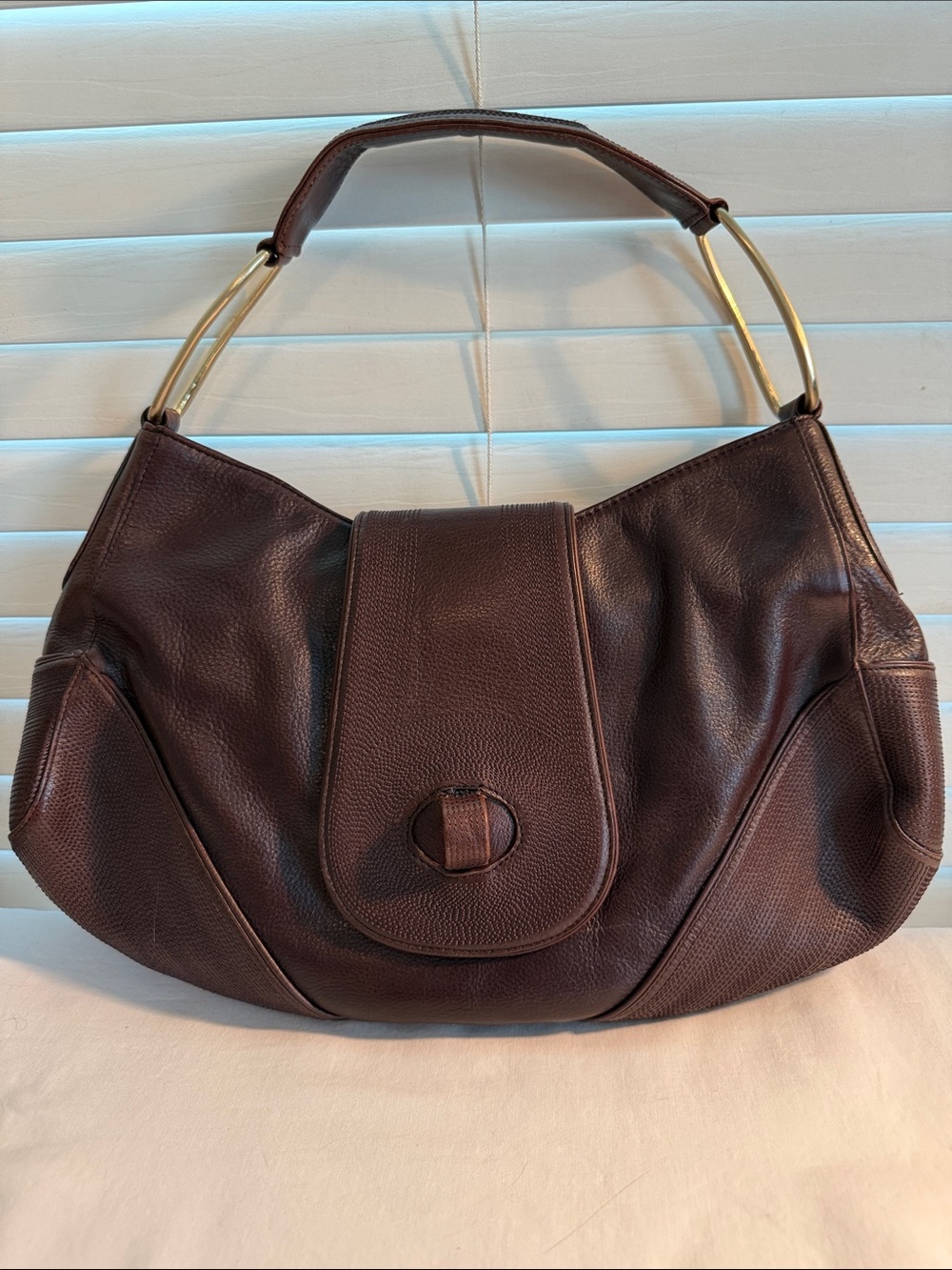 Botkier Chocolate Brown Pebbled Leather Shoulder Bag with Gold Accents